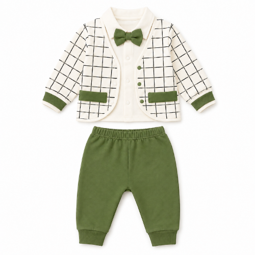 komplet-niemowlecy-3-czesciowy-khaki-w-kratke-z-muszka.webp