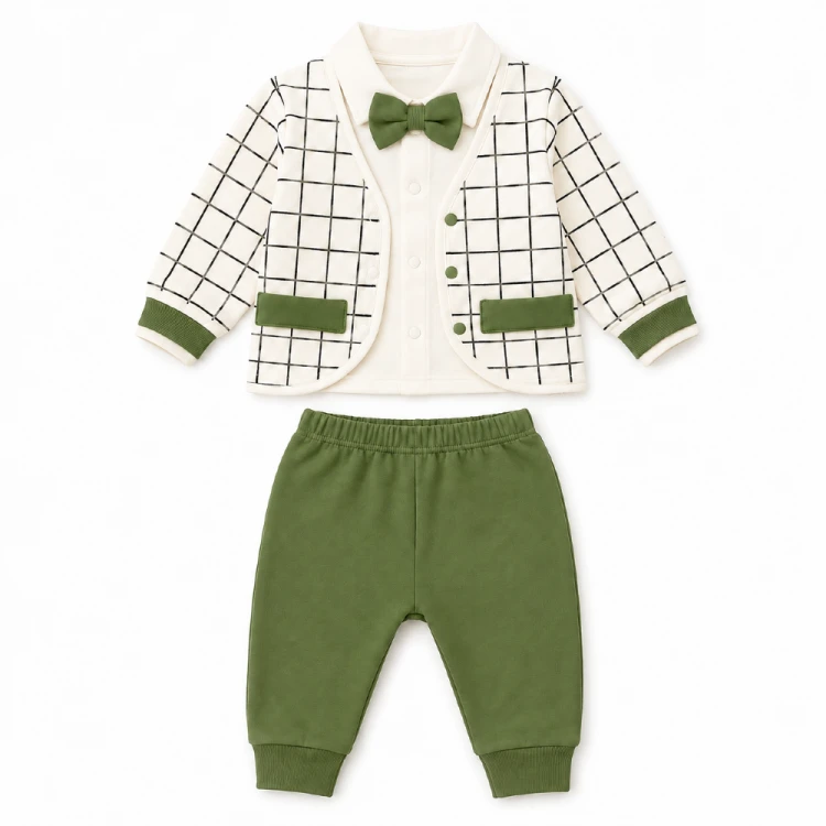 komplet-niemowlecy-3-czesciowy-khaki-w-kratke-z-muszka.webp
