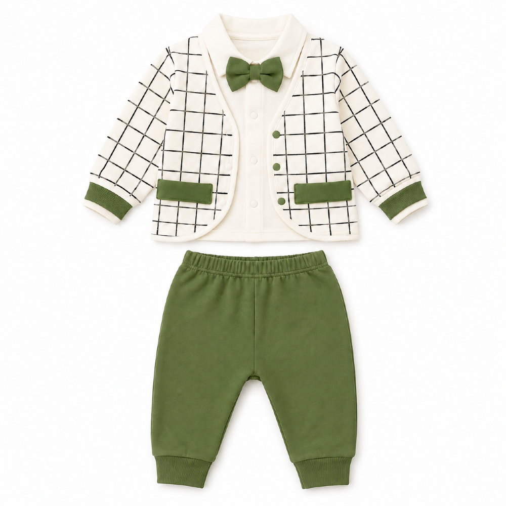 komplet-niemowlecy-3-czesciowy-khaki-w-kratke-z-muszka.webp